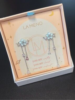 Silver & Light Blue Flower Drop Earrings